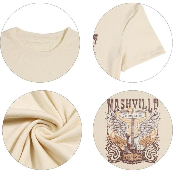 🆕 Women Cream Nashville Country Concert Vintage Graphic Tee Oversized T Shirts - Picture 4 of 5